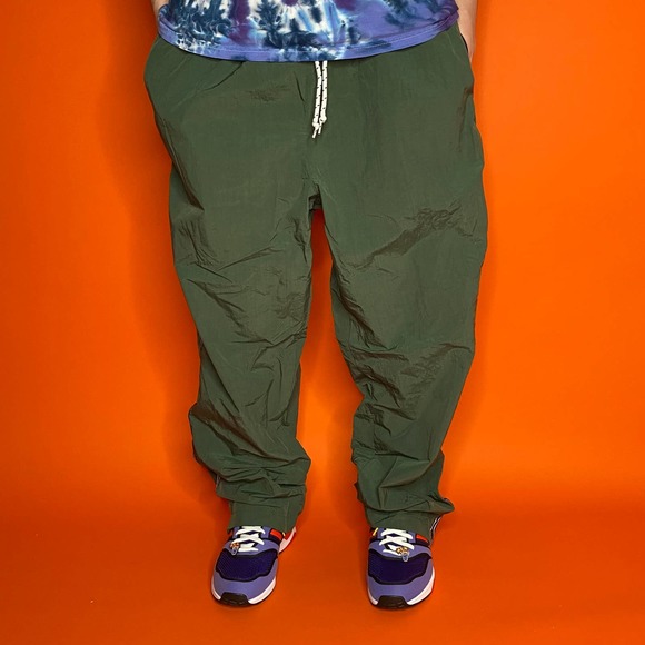 Vintage Pants Vintage Forest Green Nylon Track Pants Baggy Fit